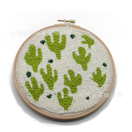 Stickerei Kit Bunte Pflanzen Stanznadel-Starter-Sets, weiches Garn, Stanznadel-Stickset, einfache Stickerei, Handarbeiten, Wolle, Arbeit, Heimdekoration FüR Stickerei AnfäNger(Cactus-01,Set A) von GXMDSGZ