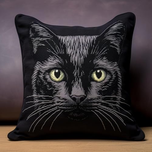 GXQFF DIY Knüpfen Set Erwachsene Kissen Schwarze Katze Tier Knüpfhaken Kit Stickset Anfänger Schaf Bastelsets Für Erwachsene,Stickkissen, Anfänger, Handstickerei-DIY-B||43x43cm/17x17in von GXQFF