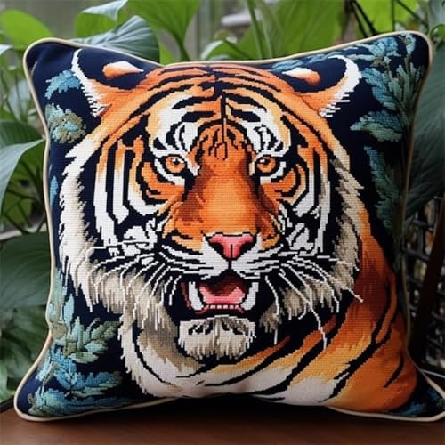 GXQFF Knüpfkissen Handarbeitsset Tiger Knüpfen Für Anfänger Set 43X43cm Bastelset Knüpfen Kissen Bastelset Knüpfen Handwerksset Kissen DIY Bastelset Für Anfänger Für Die Sofa-Heimdekoration von GXQFF