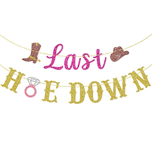 Letzte Hacke Down Banner, Cowgirl Bachelorette Party Dekorationen, Western Themed Last Ride Wimpelkette Supplies, Vorbespannt, Stiefel, Hut, Ringschild, Glitzer von GXSOVSO