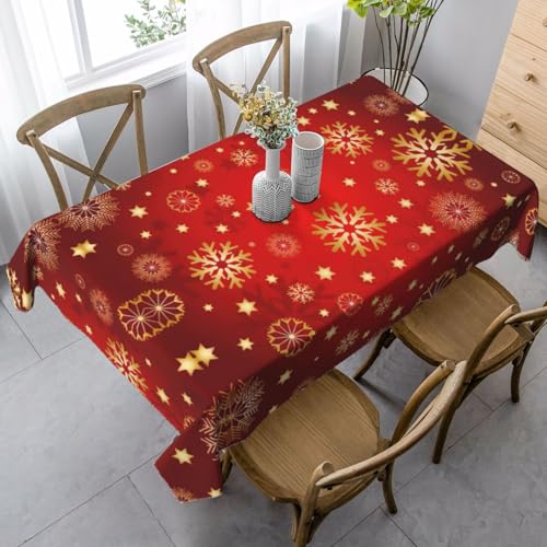 Elegante rechteckige Tischdecke mit rotem Hintergrund, goldener Schnee-Druck, für Esstische, Küchen- und Outdoor-Tische und Bauernhaus-Dekoration von GXUNGT