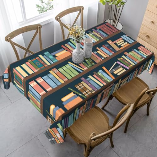 GXUNGT Elegante rechteckige Tischdecke mit Cartoon-Bücherwurm-Druck, für Ess-, Küchen- und Outdoor-Tische und Bauernhaus-Dekoration von GXUNGT