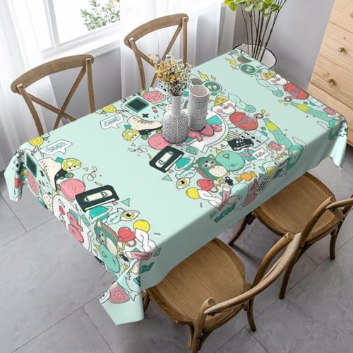 GXUNGT Elegante rechteckige Tischdecke mit Illustrationsdruck "I Love The 90s", für Esstische, Küchen- und Outdoor-Tische und Bauernhaus-Dekoration von GXUNGT