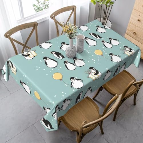 GXUNGT Elegante rechteckige Tischdecke mit Pinguin-Ballon-Schneeflocken-Druck, für Ess-, Küchen- und Outdoor-Tische und Bauernhaus-Dekoration von GXUNGT