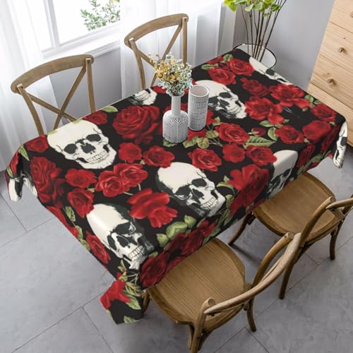 GXUNGT Elegante rechteckige Tischdecke mit Rosen-Totenkopf-Druck, für Ess-, Küchen- und Outdoor-Tische und Bauernhaus-Dekoration von GXUNGT