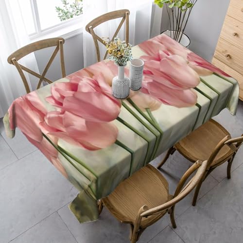 GXUNGT Elegante rechteckige Tischdecke mit rosa Tulpen, für Ess-, Küchen- und Outdoor-Tische und Bauernhaus-Dekoration von GXUNGT