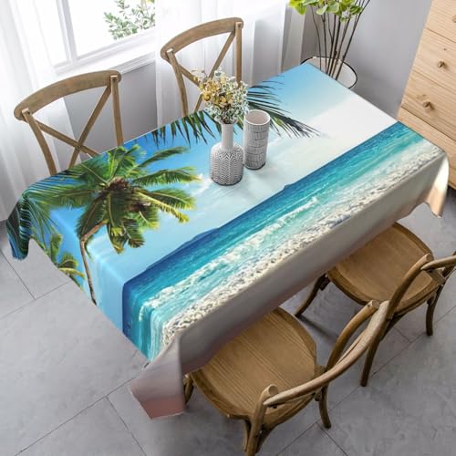 GXUNGT Elegante rechteckige Tischdecke mit tropischem Palmen-Hawaii-Stranddruck, für Esstische, Küchen- und Outdoor-Tische und Bauernhaus-Dekoration von GXUNGT