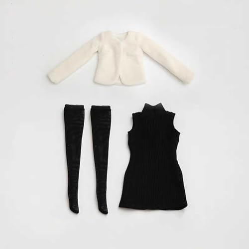 BJD-Kleidung Exquisiter Weißer Plüschmantel + Schwarzer Strickrock + Socken BJD-Puppe Kleidung für 1/3 SD-Puppe (Nur Kleidung, Puppe Nicht Enthalten) von GYHCB