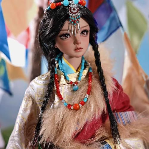 Tibetisches Mädchen BJD-Puppe 1/3 Ethnischer Stil SD Doll Harz Kugelgelenkpuppe mit Komplettem Set Kleidung + Make-up + Sonstiges Zubehör, Höhe 63,8 cm/25,11 Zoll von GYHCB