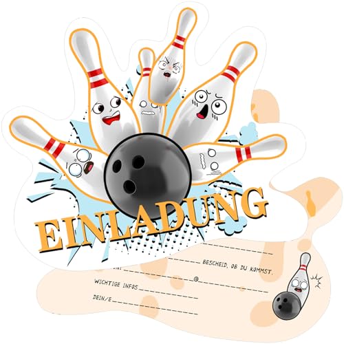 GYHWOFUL 12 Stück Bowling Einladungskarten Kindergeburtstag, Einladung Kindergeburtstag für Mädchen, Junge, Kinderparty Geburtstagseinladungen von GYHWOFUL