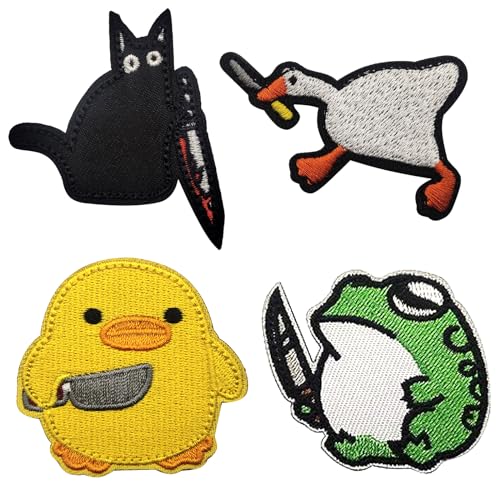 GYHWOFUL 4 Stüke Lustig Patches Klett, Patch für Enten, Frosch, Gänse und Katzen, Militär Klett Patch für Jungen, Mädchen, Jacken, Rucksäcke, Geschenke von GYHWOFUL