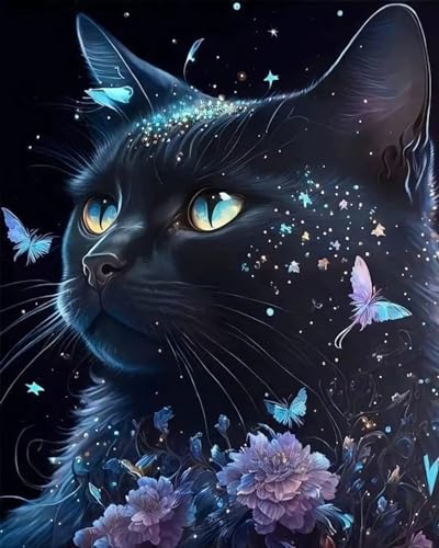 GYHWOFUL 5D Diamond Painting Set Erwachsene - DIY Schwarze Katze Diamond Painting, Diamond Art Paint für Wanddeko Geschenke (30x40cm) von GYHWOFUL