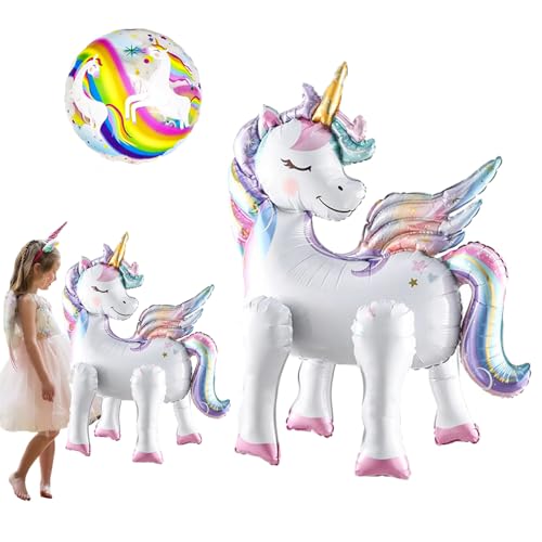 GYHWOFUL Einhorn Deko Kindergeburtstag, 3D Stehend Einhorn Luftballon & 45cm Einhorn Folienballon, Mädchen Kindergeburtstag Deko, Unicorn Folienballon Geburtstagsdeko, Einhörner Geburtstags Party von GYHWOFUL