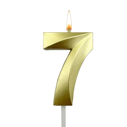 GYHWOFUL Geburtstagskerzen Zahlen 7, 3D Blau Zahlen Buchstaben Kerze, happy birthday Kuchendeko, kerze für Geburtstag, Party, Hochzeit, Jubiläum, Junge, Mädchen, Gold von GYHWOFUL