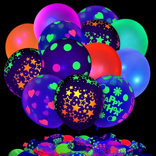 14 Zoll UV Neon Ballons, UV Schwarzlicht Ballons leuchten im Dunkeln für Geburtstag Dekorationen Hochzeit Glow Party Supplies Schwarzlicht Karneval (100 Stück) von GYIPFIPA