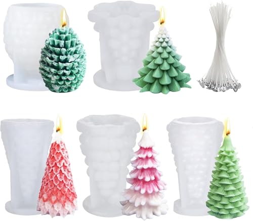 3D-Weihnachtsbaum Tannenzapfen Silikon Kerze Seife Epoxidharz Wachs Form Silikonformen Weihnachtsbaum Form für Kerzen, Harz Seife Bastelset Weihnachten Geschenk Dekoration (1 Set) von GYJZZW