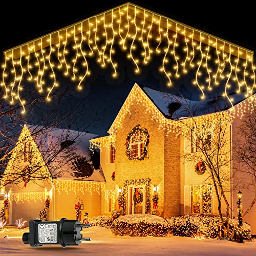 GYLEFY Eisregen Lichterkette Außen, 10M 400 LED Anschließbar Lichterkette Außen, Weihnachtsbeleuchtung Außen IP65 Wasserdicht Timer, 8Modi Lichterkette für Weihnachtsdeko Aussen Innen- Warmweiß von GYLEFY