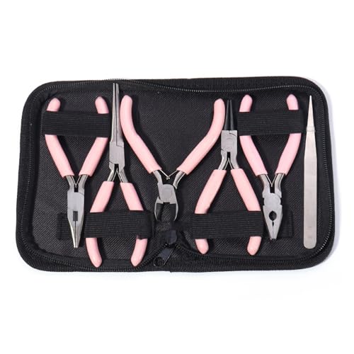 GYQIZSS 1set Tragbare Rosa Farbe Edelstahl Zangen Werkzeuge Set Runde Nase Schneiden Draht Zange Kit for Handwerk Perlen DIY schmuck Machen von GYQIZSS