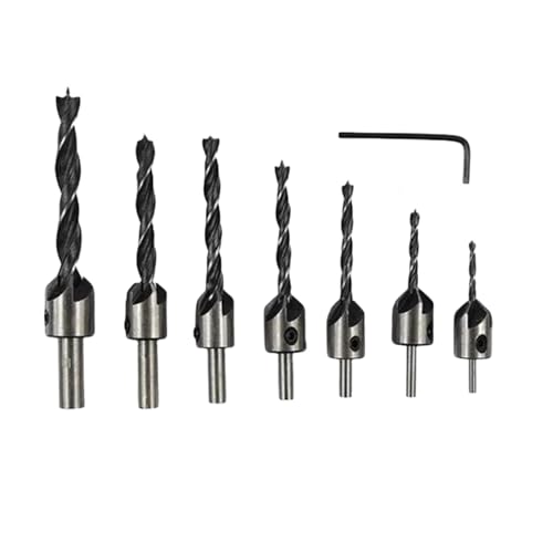 GYQIZSS 3 mm-10 mm Schnellarbeitsstahl-Senkbohrer-Set, Reibahle, Holzbearbeitung, Fasenbohrer, Senkbohrung, Pliot-Lochschneider, Schraubenlochbohrer, 4-teilig, 7-teilig von GYQIZSS