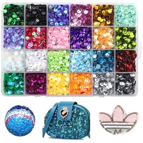 24 Farben Pailletten zum Basteln 21600 PCS Glitzer Pailletten Set mit Box 6MM Bunte Pailetten für Aufnähen,DIY Handwerk,Schmuck herstellung,Feiertags Dekoration von GYSRXS