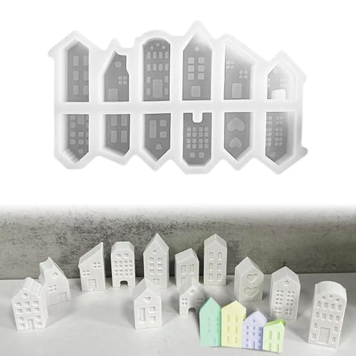 GYZGirlover Silikonformen Gießformen Häuser,12pcs Silicone Moulds Casting Moulds Houses 3D Silicone Mould House Silicone Mould,Mini Silicone Moulds House,Epoxy Resin Moulds for Making Home Ornaments von GYZGirlover