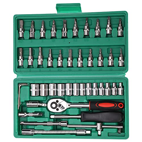 46pcs Universal Socket Bit Set für die Wartung von Automobilen, Autokuktionsschlüssel mit Kasten für Autoreparaturschlüssel von GYZOUKA