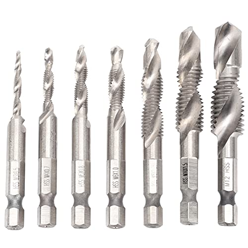 7pcs Tap -Set 1/4 Hex Shank Spiral Flötenbohrer Bohrer Bits Metrische Tap- und Bohrbit -Set -Bohr- und -Klopping Integrated Compound Spiral Notch Kit von GYZOUKA