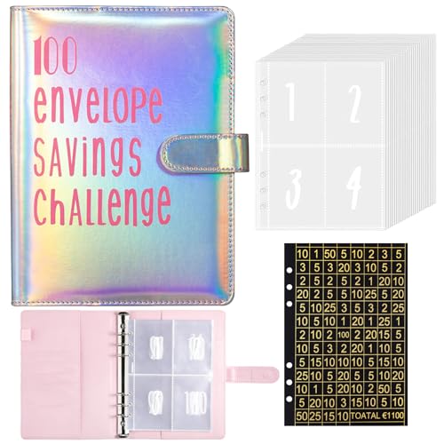 Budget planner,sparbuch für geld,Ringbuch A5,100 envelope savings challenge,Fun Way to Save €1,100,finanzplaner,Geldsparmappe,Sparchallenge,Binder,Finanzplaner Sparen Mappe(Buntes Silber) von GZDAOXIA