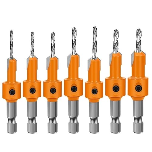 GZE-KODJFKPO Senkerbohrer-Set, 5-teiliges Senkerbohrer-Bit for Holz, Hochgeschwindigkeitsstahl-Sechskantschaft-Kegelbohrer for Holzbearbeitung und Zimmerei(7pcs 2.5mm-3.5mm) von GZE-KODJFKPO