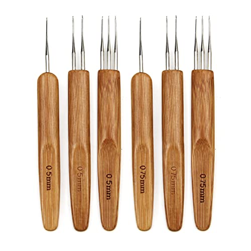 GZGXKJ 6 Pcs Dreadlock Häkelnadel Bambusgriff 0.5mm 0.75mm Ergonomische Häkelnadel Set für Haarhäkelnadel DIY Braid Craft von GZGXKJ