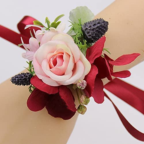 GZKDKZB Ansteckblume fürs Handgelenk, Ansteckblume für die Hochzeit, rote Blumen, Ansteckblumen für den Bräutigam, Brautjungfer, Ansteckblume fürs Handgelenk, Blumen, Ansteckblume für die von GZKDKZB