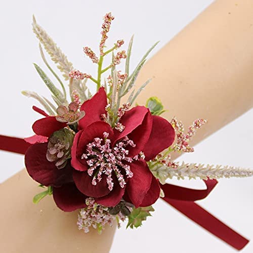 GZKDKZB Ansteckblume fürs Handgelenk, Ansteckblume für die Hochzeit, rote Blumen, Ansteckblumen für den Bräutigam, Brautjungfer, Ansteckblume fürs Handgelenk, Blumen, Ansteckblume für die von GZKDKZB