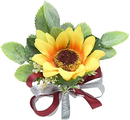 GZKDKZB Ansteckblume fürs Handgelenk, Hochzeit, Ansteckblume mit gelben Sonnenblumen, Ansteckblume, Anstecknadel, Braut-Ansteckblume fürs Handgelenk, Brautjungfern-Armband 1103 (Farbe: Ans von GZKDKZB