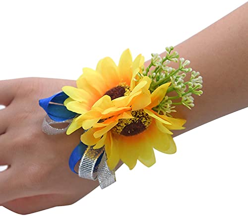 GZKDKZB Ansteckblume fürs Handgelenk, Hochzeit, Boutonniere, gelbe Sonnenblumen, Boutonniere, Anstecknadel, Braut-Ansteckblume fürs Handgelenk, Brautjungfern-Armband 1103 (Farbe: Handgelen von GZKDKZB