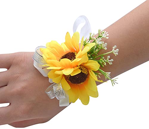 GZKDKZB Ansteckblume fürs Handgelenk, Hochzeit, Boutonniere, gelbe Sonnenblumen, Boutonniere, Anstecknadel, Braut-Ansteckblume fürs Handgelenk, Brautjungfern-Armband 1103 (Farbe: Handgelen von GZKDKZB