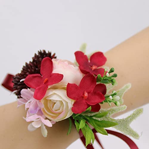 GZKDKZB Ansteckblume fürs Handgelenk, Hochzeit, Boutonniere, rote Blumen, Boutonnieres für Trauzeugen, Brautjungfern, Ansteckblume fürs Handgelenk, Blumen, Hochzeit, Bräutigam, Boutonniere von GZKDKZB