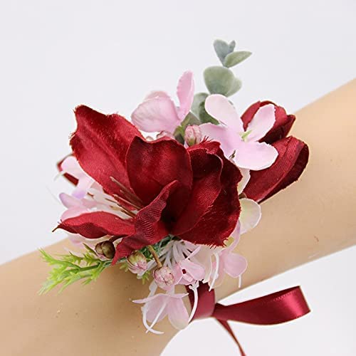 GZKDKZB Ansteckblume fürs Handgelenk, Hochzeit, Boutonniere, rote Blumen, Boutonnieres für Trauzeugen, Brautjungfern, Ansteckblume fürs Handgelenk, Blumen, Hochzeit, Bräutigam, Boutonniere von GZKDKZB