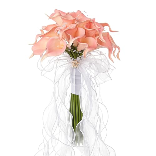 GZKDKZB CallaLily-Ansteckblume und Boutonniere-Set, rosafarbene Kunst-Calla-Lilie, Hochzeitsblumenstrauß für den Bräutigam, die Trauzeugen, die Braut, die Brautjungfern, Hochzeitsblumen, A von GZKDKZB