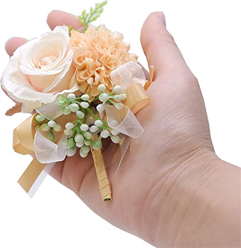 GZKDKZB Handgelenk-Ansteckblume, 2 Stück Hochzeitsansteckblumen und Boutonnieres, Seidenansteckblumen, Bräutigam, Braut, Elegante Hochzeit, langes Band, 2 Stück künstliche Handgelenkblumen von GZKDKZB