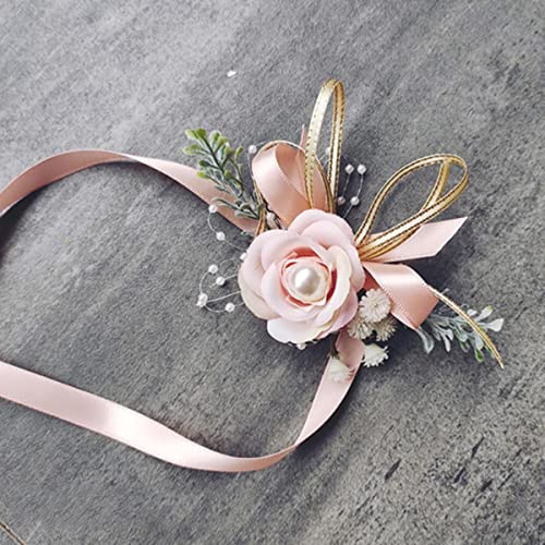 GZKDKZB Handgelenk-Ansteckblume, Handgelenk-Blumen für Mädchen, Brautjungfern, Hochzeit, Abschlussball, Party, Boutonniere, Satin-Rosen-Armband, Stoff-Handblumen, Hochzeitszubehör, Handgel von GZKDKZB