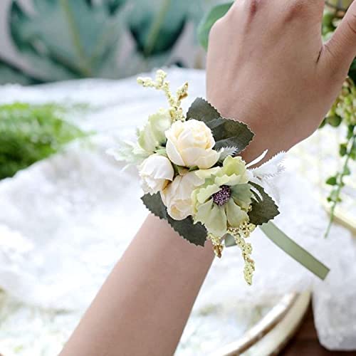 GZKDKZB Handgelenk-Ansteckblume für die Hochzeit, Ansteckblume aus Kunstseide, Rosen, Ansteckblume für die Brautjungfer, Armband, Blumen, Brauthochzeit, Handgelenkblume 1103 (Farbe: F Hand von GZKDKZB