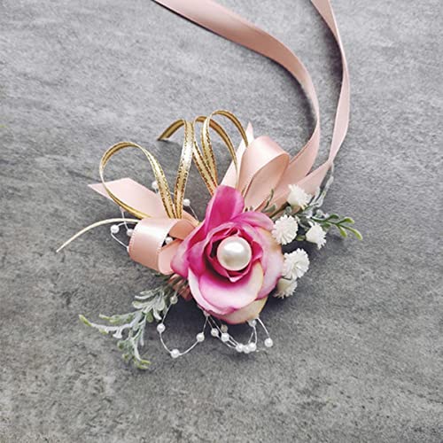 GZKDKZB Handgelenk-Anstecker, Handgelenk-Blumen für Mädchen, Brautjungfern, Hochzeit, Abschlussball, Party, Boutonniere, Satin-Rosen-Armband, Stoff-Handblumen, Hochzeitszubehör, Handgelenk von GZKDKZB