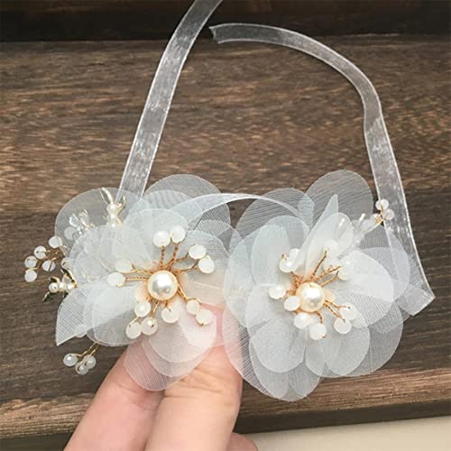 GZKDKZB Handgelenk-Anstecker, Handgelenk-Blumen für Mädchen, Brautjungfern, Hochzeit, Abschlussball, Party, Boutonniere, Satin-Rosen-Armband, Stoff-Handblumen, Hochzeitszubehör, Handgelenk von GZKDKZB