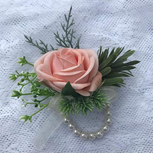 GZKDKZB Handgelenk-Anstecker, Rosenperlen-Handgelenk-Anstecker, Boutonnieres, Abschlussball-Handblume, Seiden-Hochzeitsaccessoires, Bräute, Brautjungfern-Handgelenk-Blumenarmband, B Handge von GZKDKZB