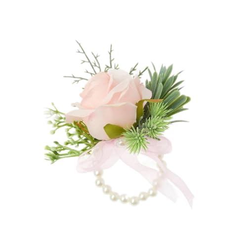 GZKDKZB Handgelenk-Anstecker, Rosenperlen-Handgelenk-Anstecker, Boutonnieres, Abschlussball-Handblume, Seiden-Hochzeitsaccessoires, Bräute, Brautjungfern-Handgelenk-Blumenarmband, B Handge von GZKDKZB