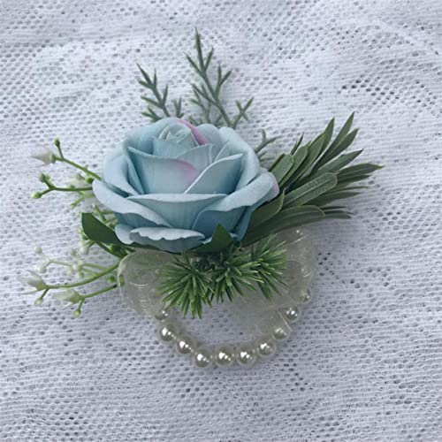 GZKDKZB Handgelenk-Anstecker, Rosenperlen-Handgelenk-Anstecker, Boutonnieres, Abschlussball-Handblume, Seiden-Hochzeitsaccessoires, Brautjungfern-Handgelenk-Blumenarmband, B-Handgelenk-Blu von GZKDKZB