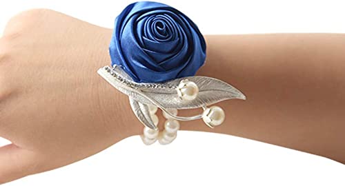 GZKDKZB Handgelenk-Corsage, Handgelenk-Corsage mit Perlenarmband, 2 Stück, künstliche Rosen, Hortensien, Königsblau, 2 Stück von GZKDKZB