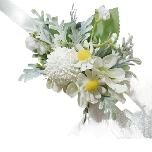 GZKDKZB Handgelenkblume für die Braut, Abschlussball-Armbänder, 2er-Set, weiße Handgelenk-Corsage für die Hochzeit, Brautjungfern-Handgelenkblume, Abschlussball-Party-Dekoration, Handblume von GZKDKZB