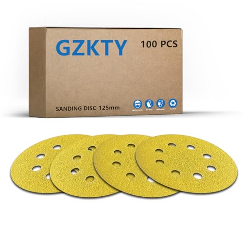 100Stk 125mm Klett Schleifpapier, Exzenter Schleifscheiben, 8-Loch Korn 100 Schleifpads, Schleifmittel Resistent gegen Zusetzen für Exzenterschleifer Schleifmaschine Poliermaschine von GZKTY