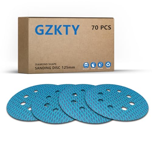 70Stk 125mm Klett Schleifpapier, Exzenter Schleifscheiben, 8-Loch Korn 80 Schleifpads, Schleifmittel Resistent gegen Zusetzen für Exzenterschleifer Schleifmaschine Poliermaschine von GZKTY